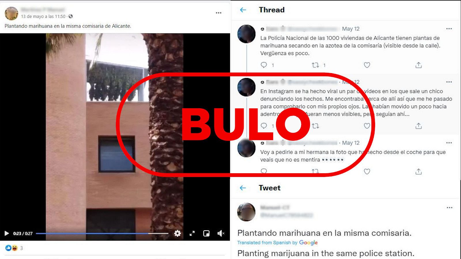 Algunos bulos sobre la "plantación de marihuana" en una comisaría.