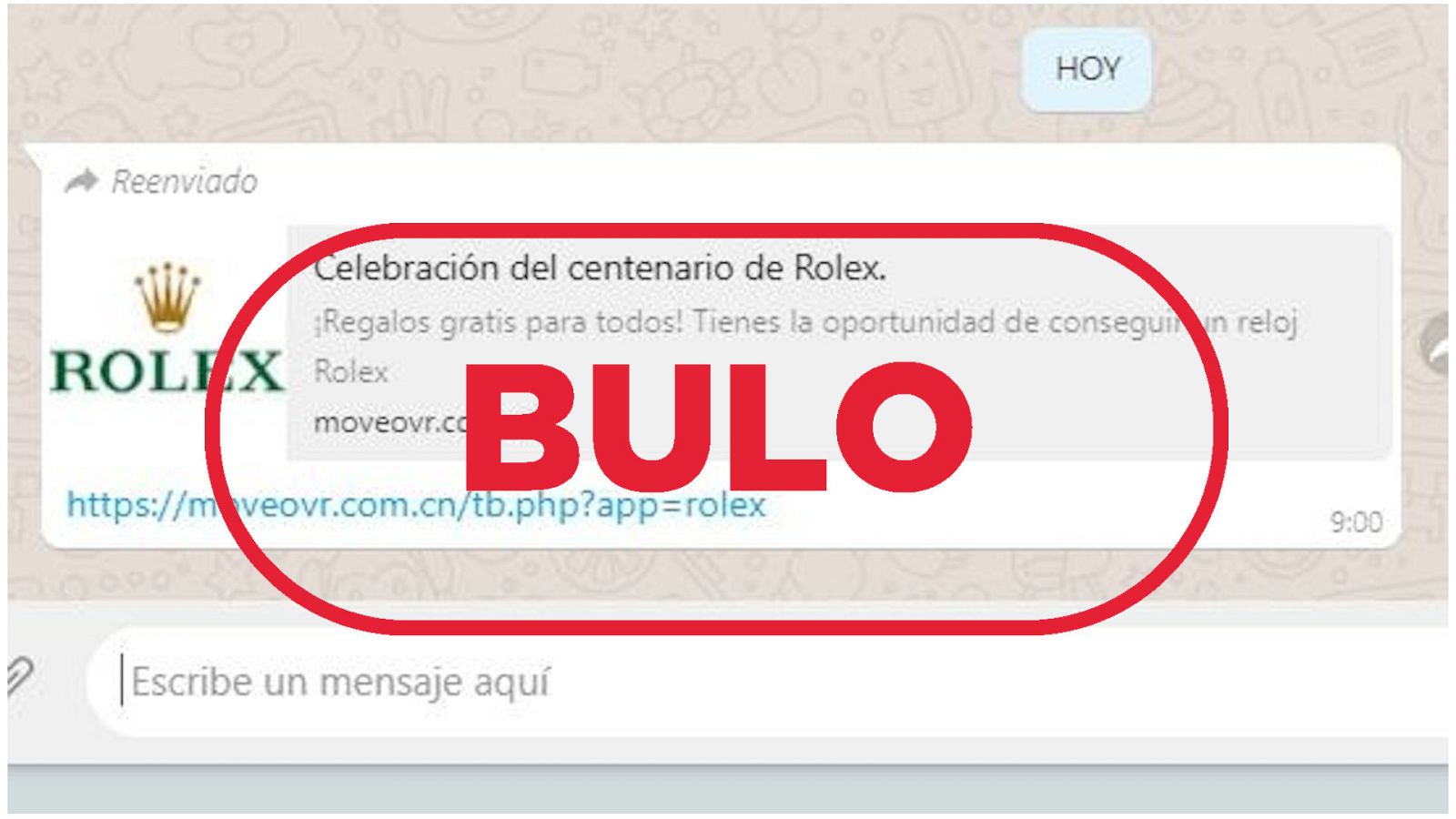 Mensaje de phishing suplantando a Rolex