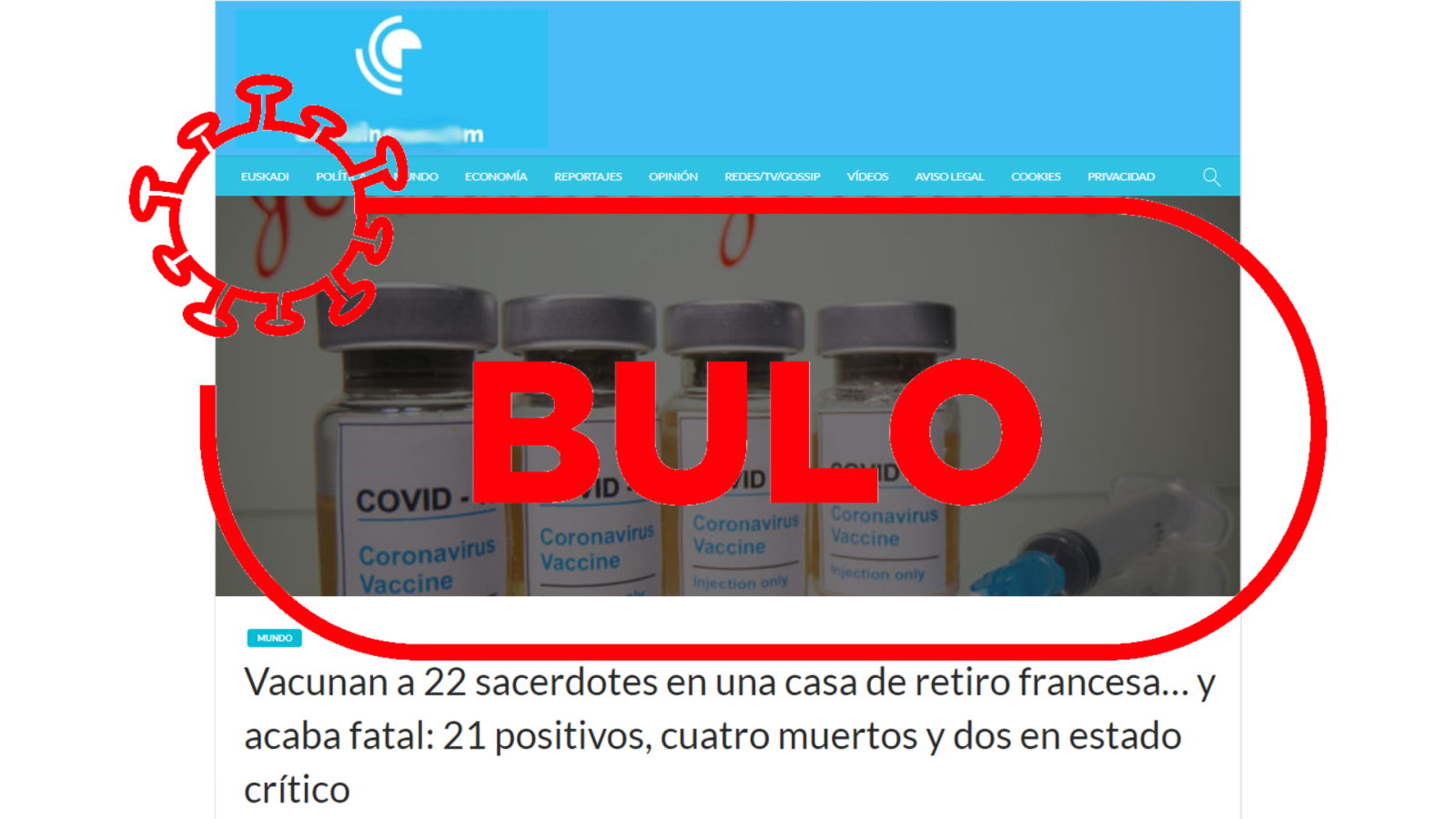 Portada de la página web que difunde desinformación sobre el COVID-19