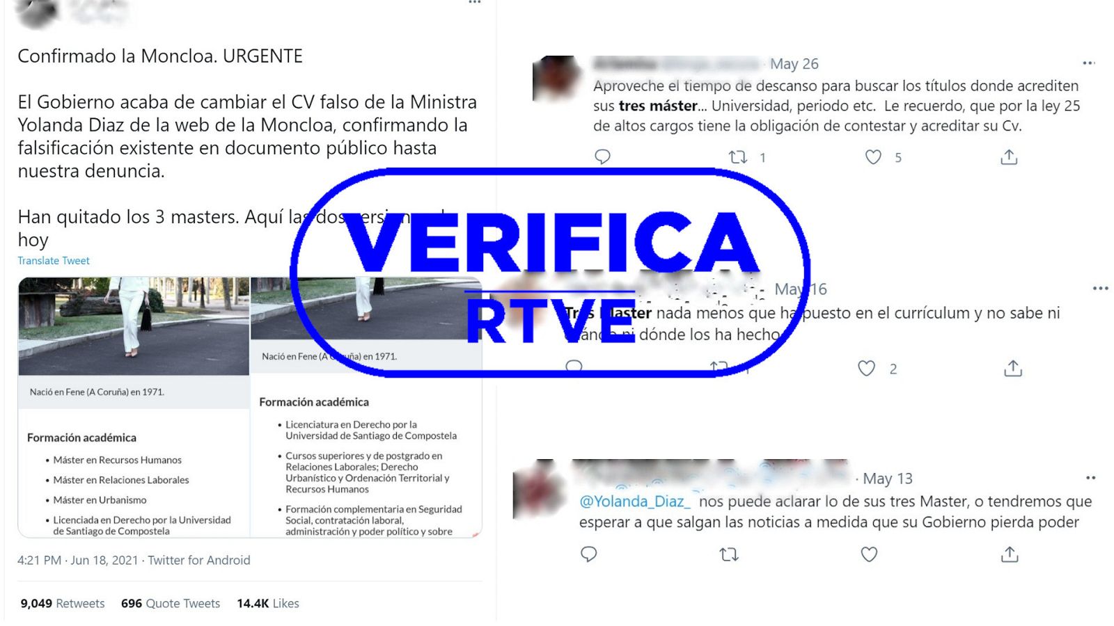 Mensajes de redes sobre los másteres de Yolanda Díaz