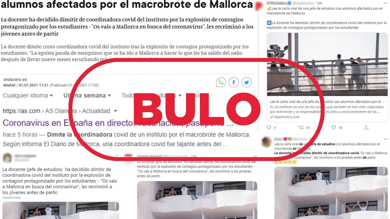 Varias publicaciones sobre la supuesta dimisión de una profesora en Mallorca.