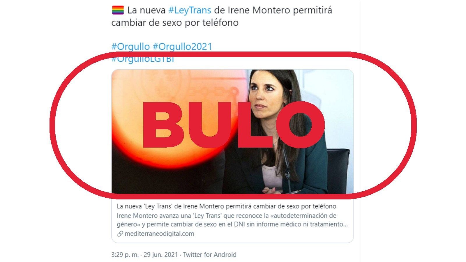Publicación de Twitter sobre el supuesto 'cambio de sexo' por teléfono.