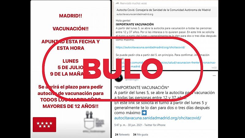 Este aviso para vacunarse entre los 12 y los 37 años en Madrid es un bulo  