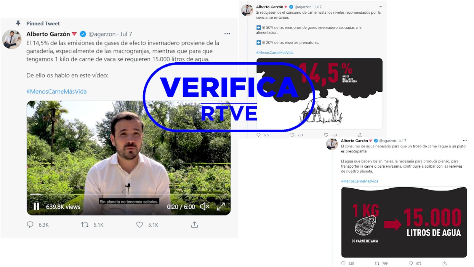 Tres mensajes del hilo de Twitter en el que Garzón aboga por reducir el consumo de carne