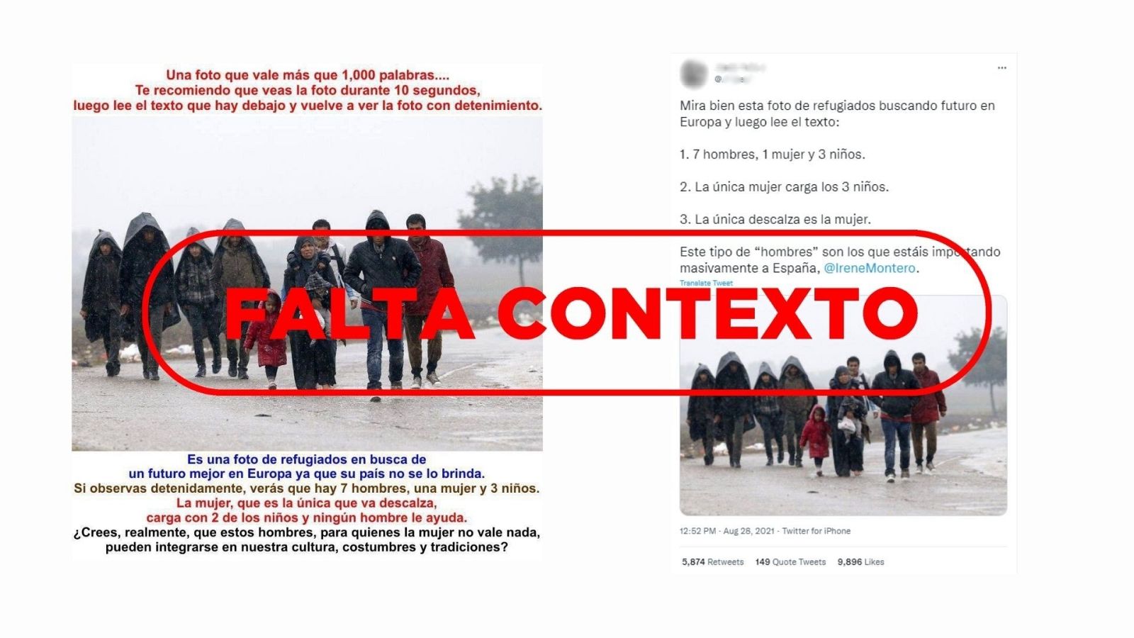 Imagen de refugiados con distintos comentarios en la red.