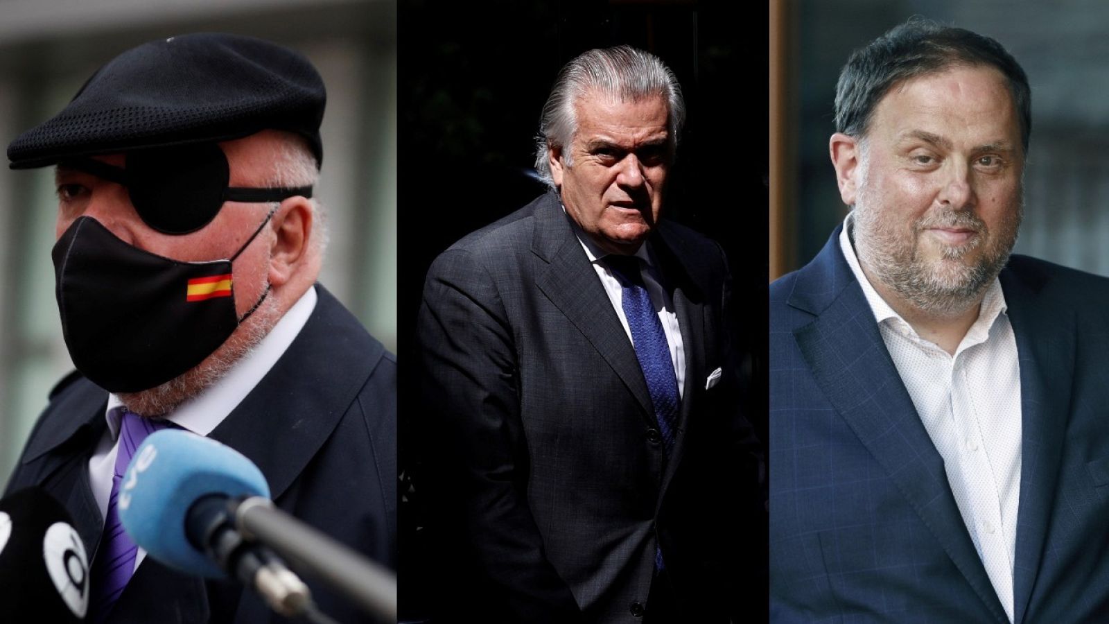 El excomisario Villarejo, el extesorero del PP Luis Bárcenas y el exvicepresident de la Generalitat catalana, Oriol Junqueras