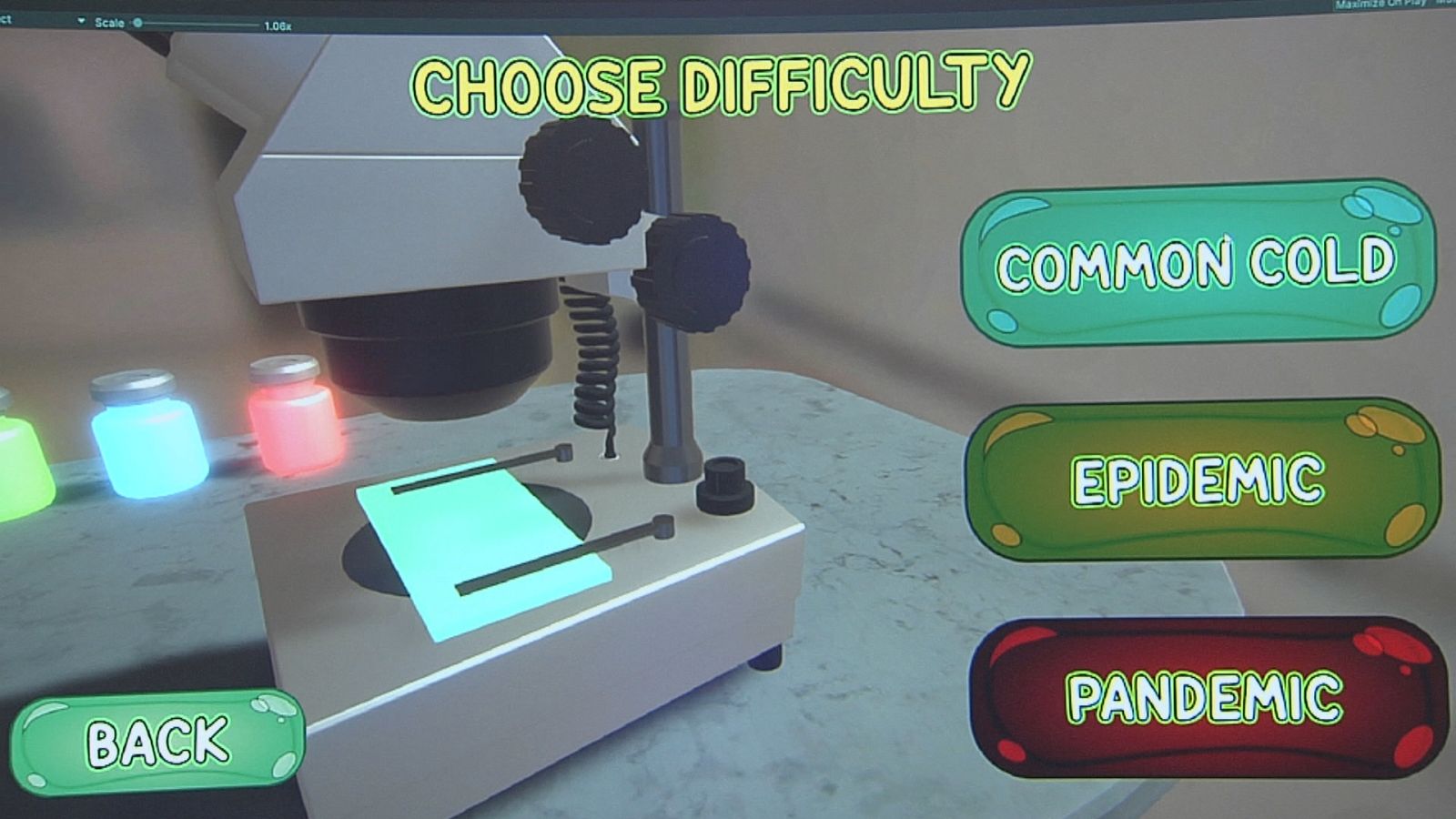 Pantalla de inicio de "The Vaccine"