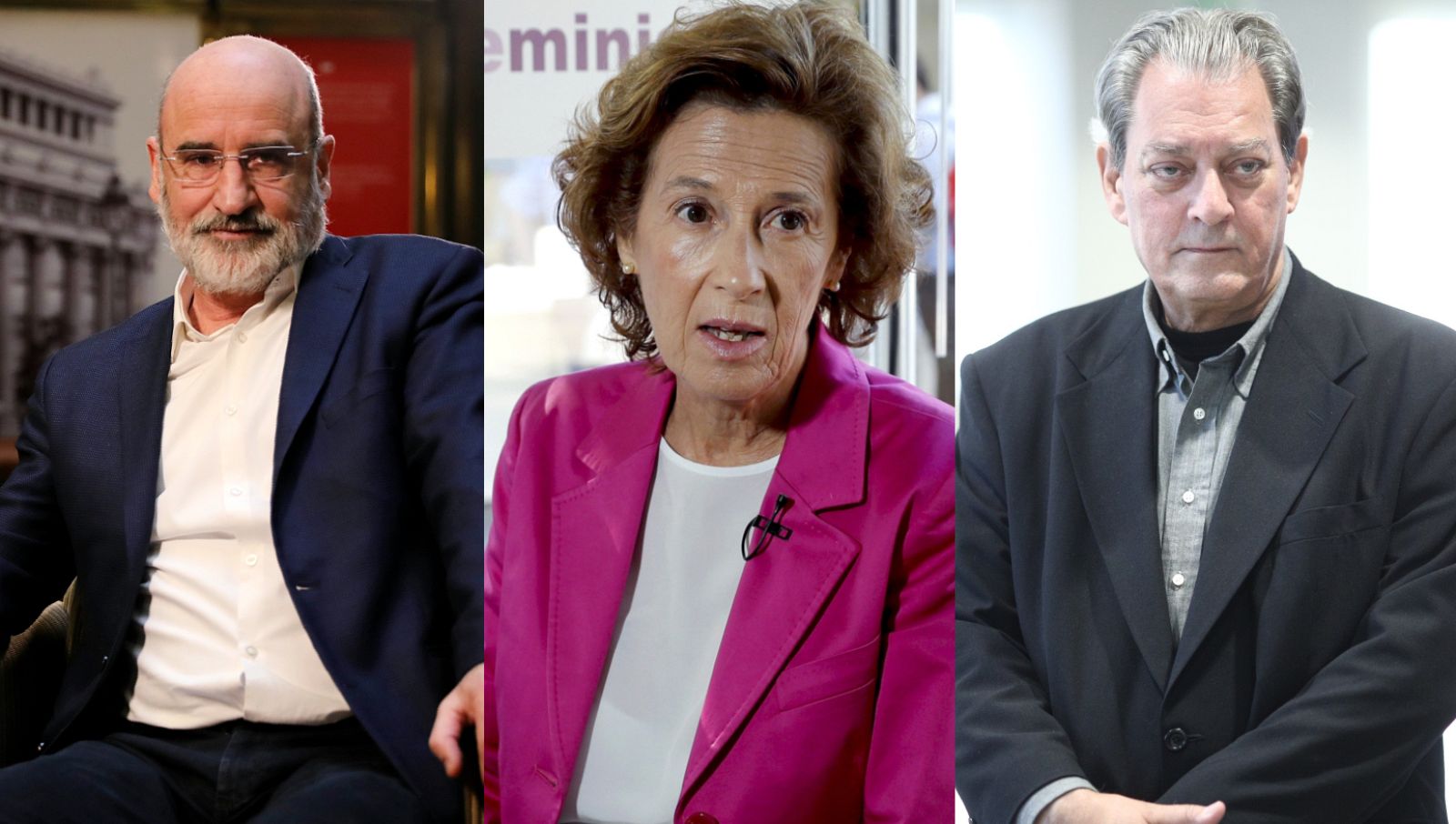 De izq. a dcha: Fernando Aramburu, Julia Navarro y Paul Auster