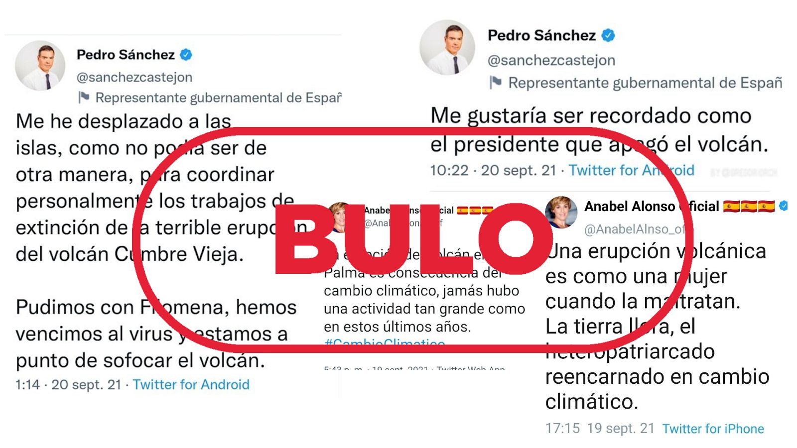 Los diversos tuits sobre La Palma atribuidos a Pedro Sánchez y Anabel Alonso. Son falsos