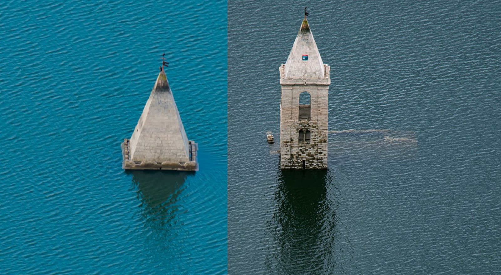 Comparativa del Pantà de Sau entre el 8 d'agost i el 29 de setembre (Emili Vilamala)