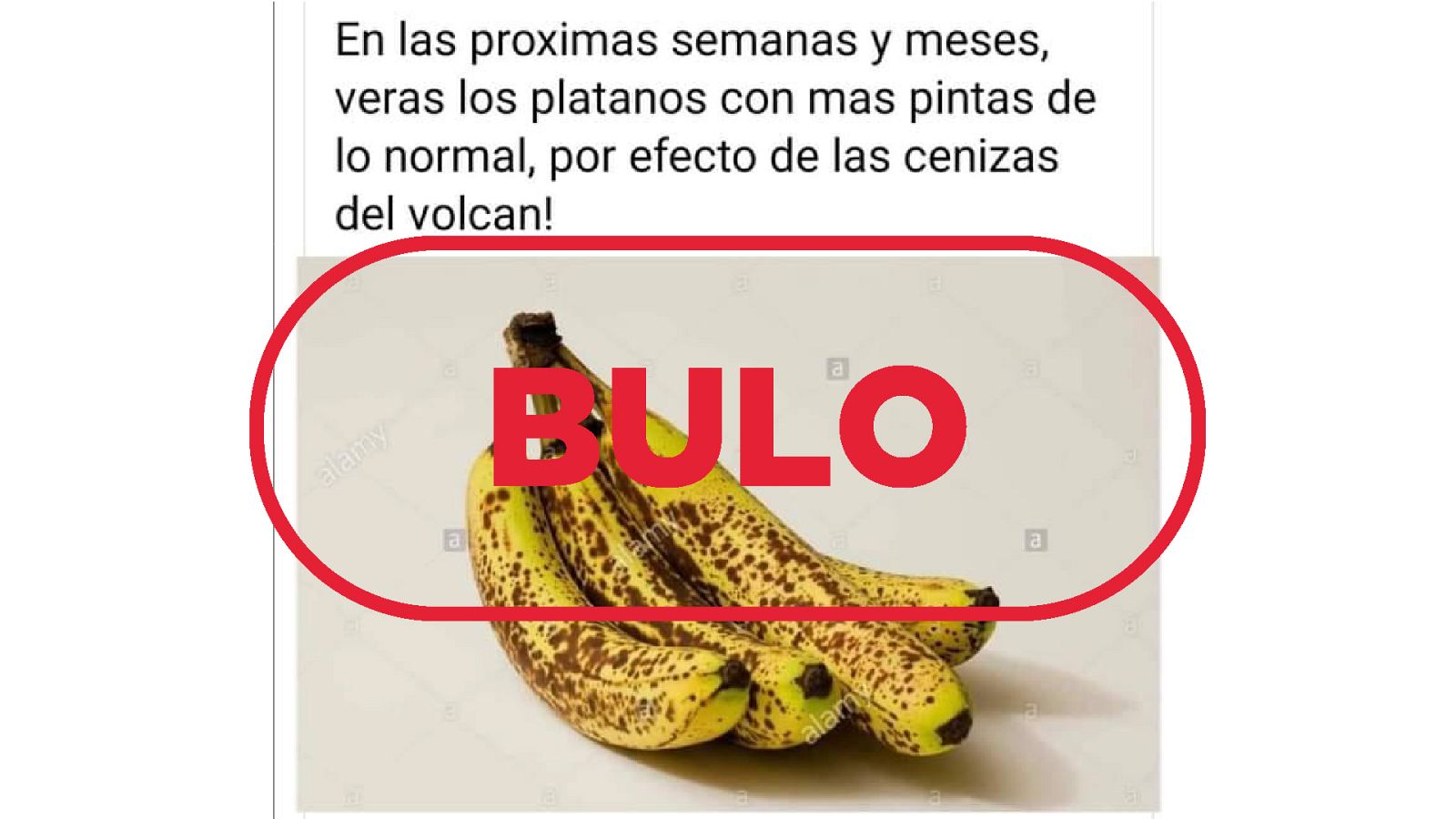 Mensaje de Facebook vinculando el incremento en las motas negras de los plátanos de Canarias a la ceniza del volcán de La Palma