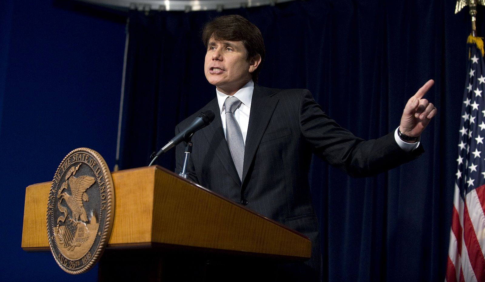 Rod Blagojevich en un momento de la rueda de prensa