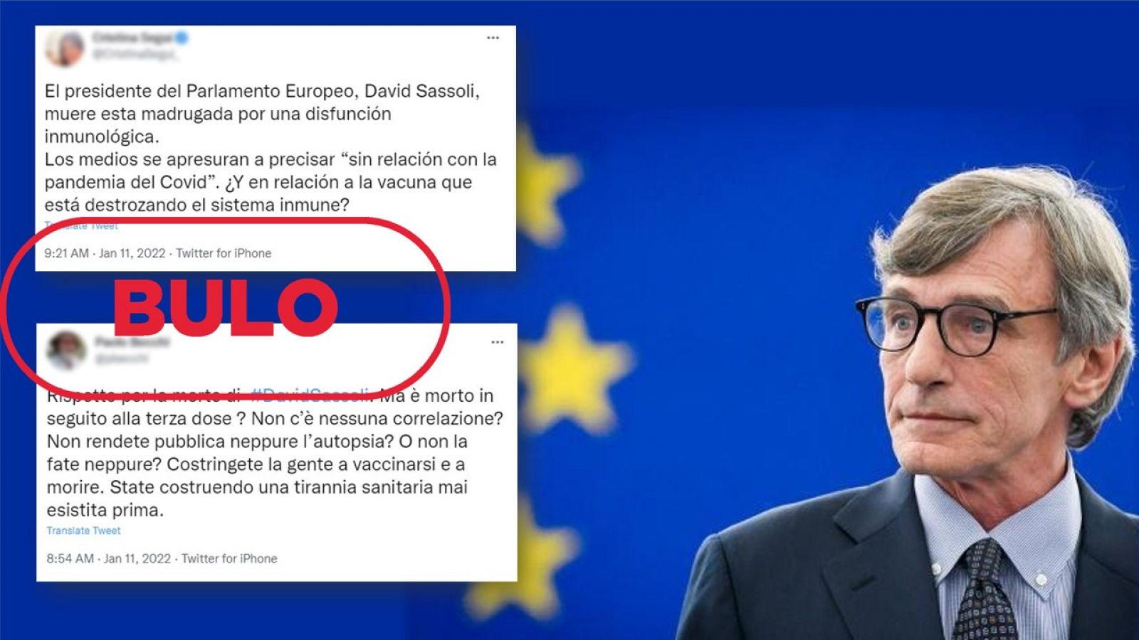 Portada Bulos sobre la muerte de Sassoli