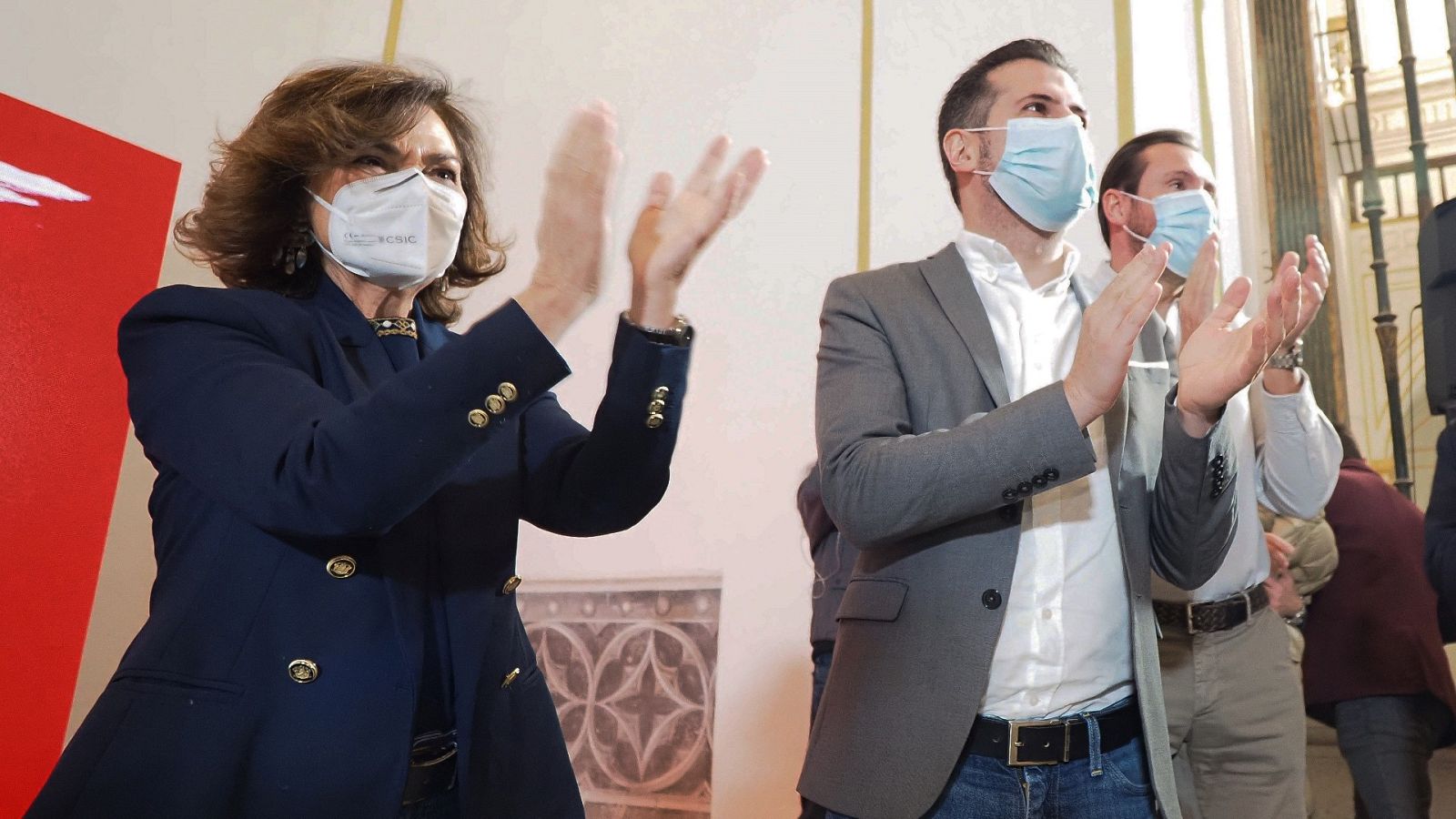 La exvicepresidenta del Gobierno Carmen Calvo y el candidato del PSOE a la Junta de Castilla y León, Luis Tudanca