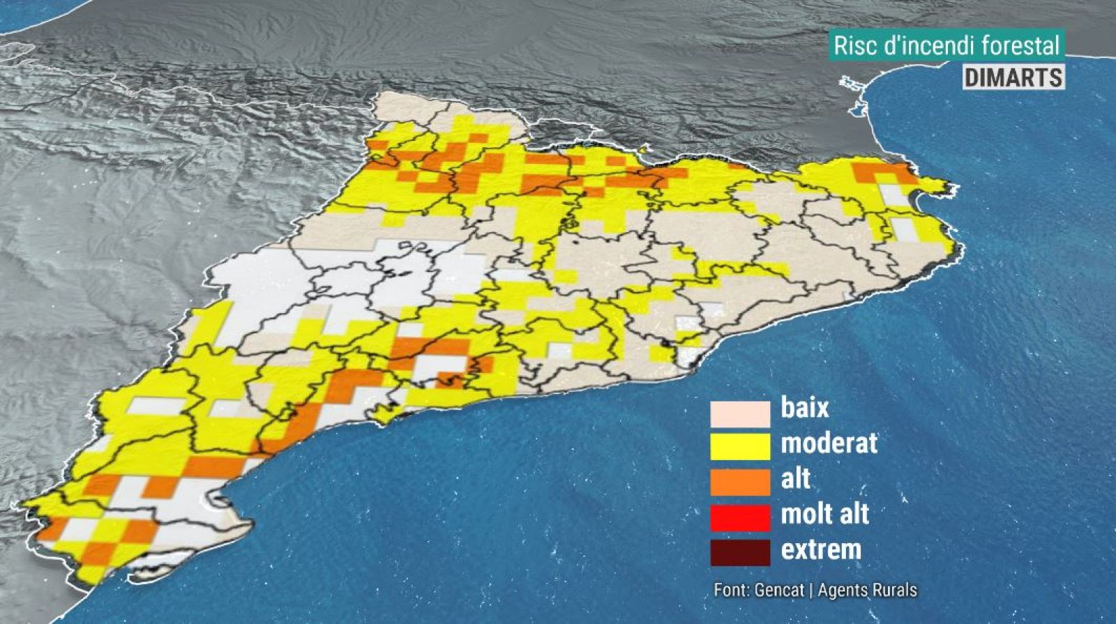 Mapa de risc d'incendi forestal per l'1 de febrer de 2022