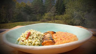 Receta de puntalette sobre crema de mejill�n tigre