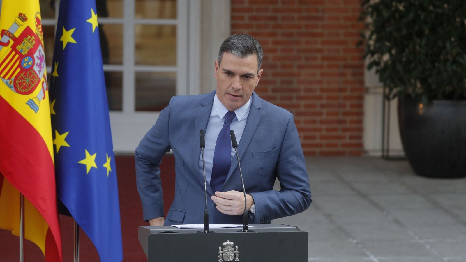 El presidente del Gobierno, Pedro Sánchez, en el Palacio de La Moncloa