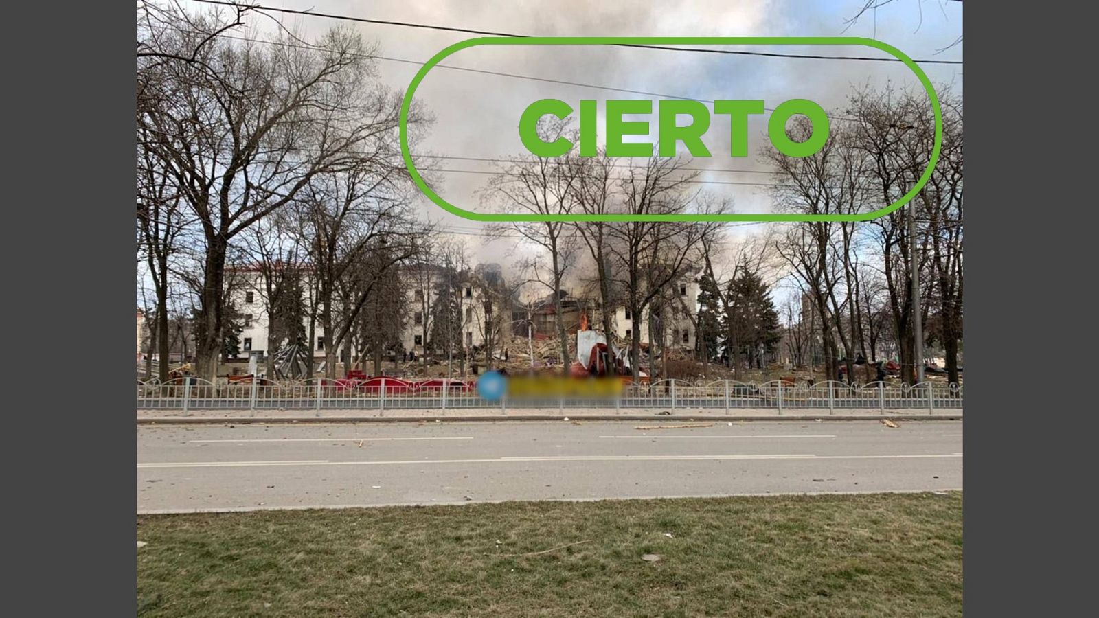 Imagen cierta que circula sobre el ataque al Teatro Dramático de Mariúpol