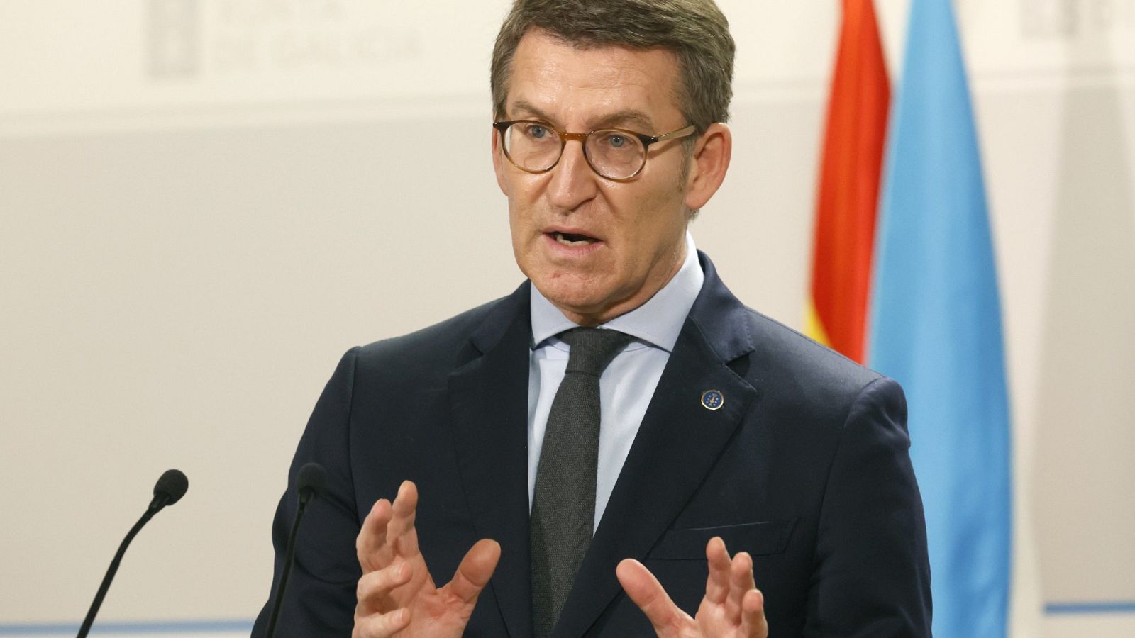 El presidente de la Xunta, Alberto Núñez Feijóo, durante una rueda de prensa
