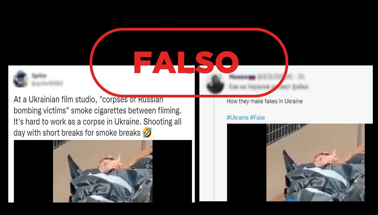 Mensajes acusando falsamente a Ucrania de poner en escena imágenes de víctimas de la guera