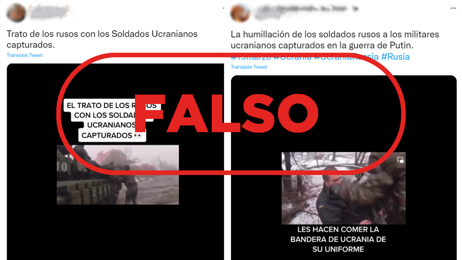 Publicaciones que reproducen el vídeo de los soldados ucranianos capturados por los rebeldes prorrusos en 2015