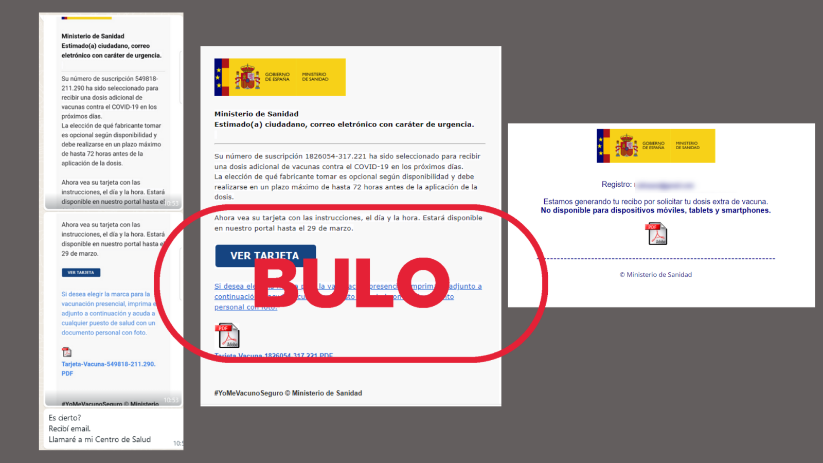 Mensaje de correo que suplanta al Ministerio de Sanidad