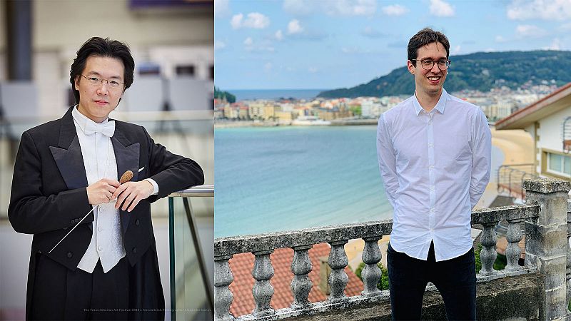 El violista Joaquín Arias y el director Lio Kuokman en el tercer concierto del Ciclo de Jóvenes Músicos