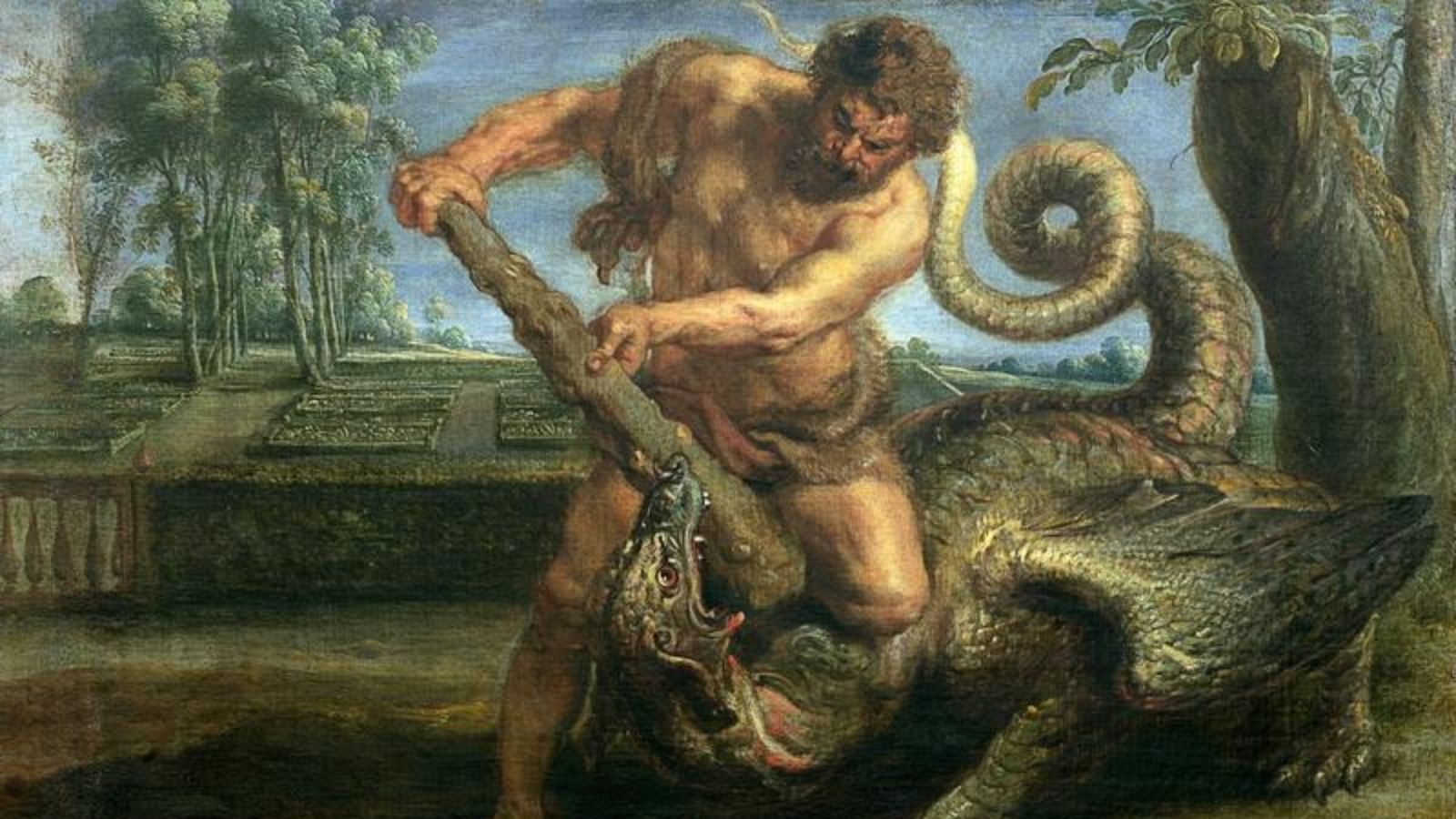 Hércules matando al dragón del Jardín de las Hespérides, pintura de Rubens