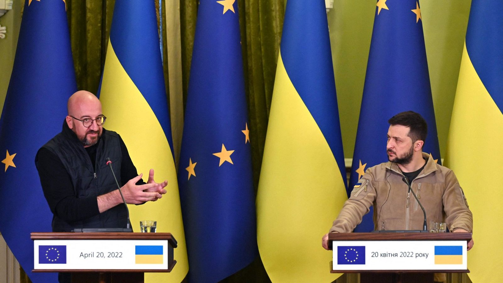 Charles Michel y Volodímir Zelenski se han reunido este miércoles en Kiev