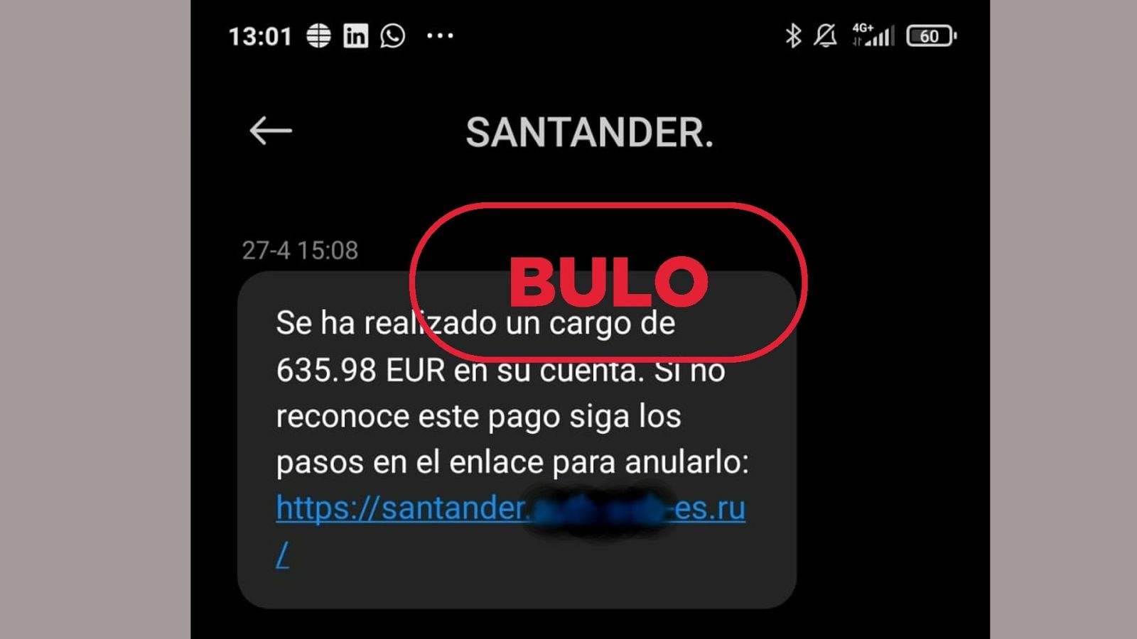 El SMS fraudulento que suplanta al Banco Santander