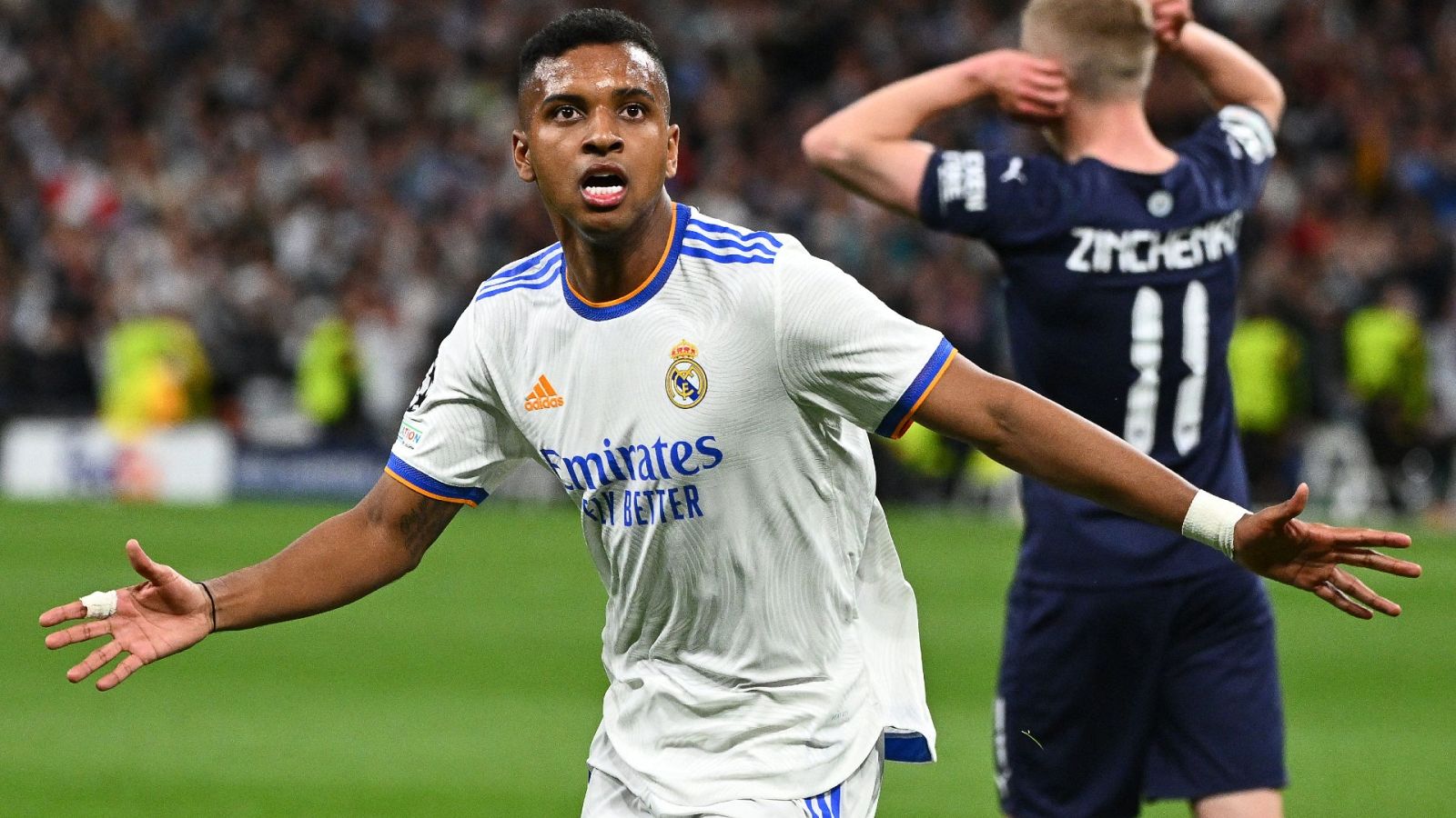 Rodrygo Goes celebra el gol del Real Madrid frente al Manchester City.