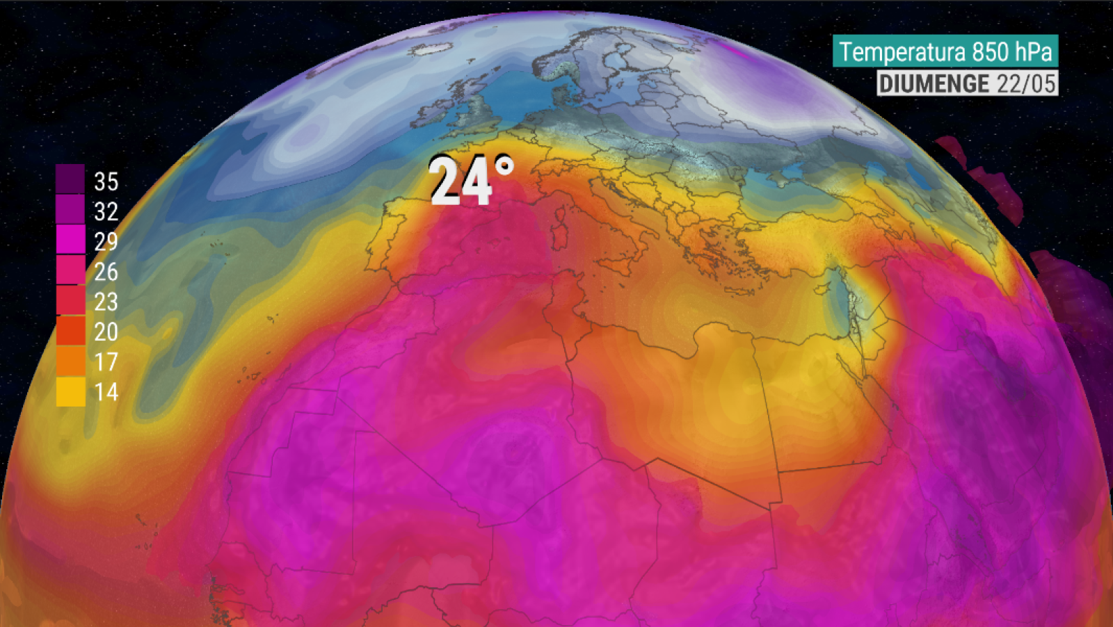 Temperatura a 1.500 metres per diumenge 22 de maig