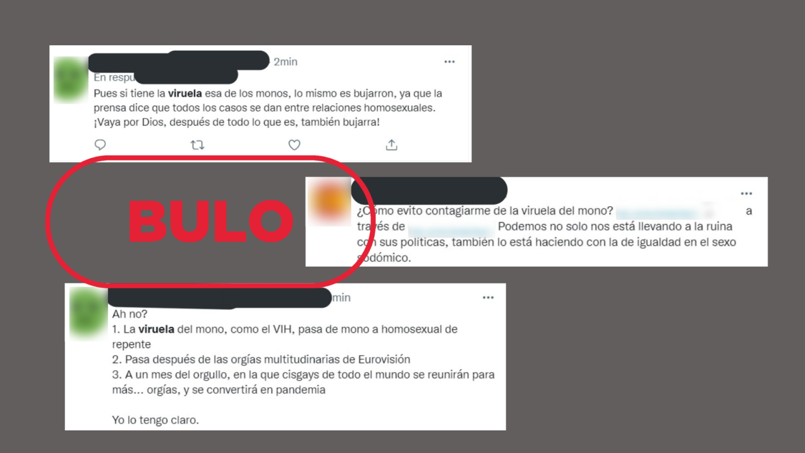 Mensajes que difunden el bulo que relaciona la viruela del mono con la homosexualidad