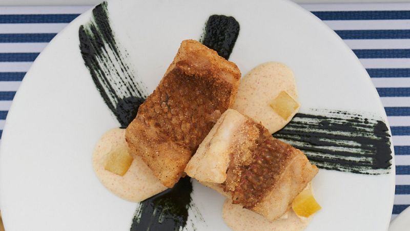 Receta de urta frita con laca de algas, yogur con especias y lim�n marroqu�