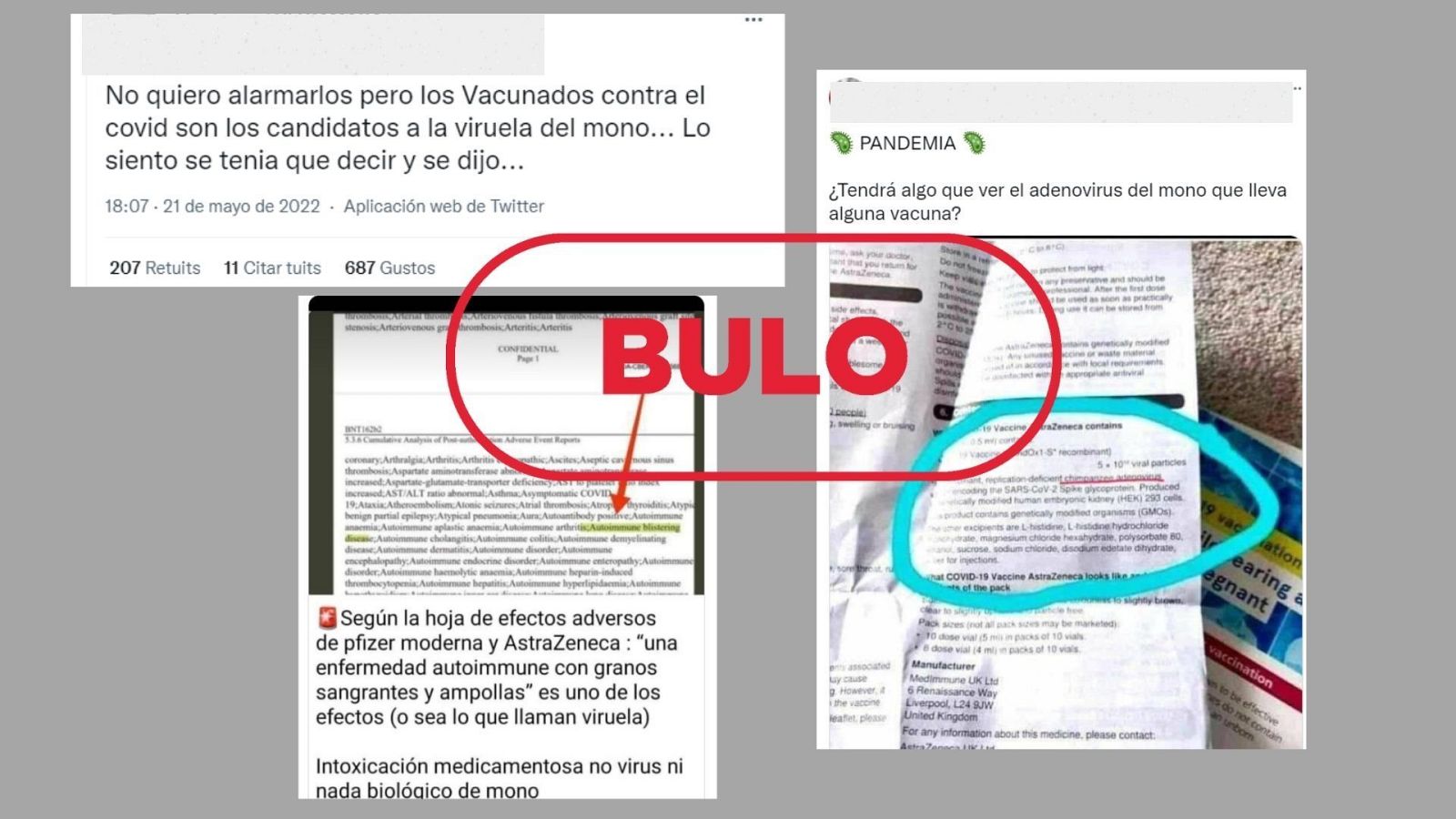 Mensajes de redes que producen el bulo de que la vacuna contra la COVID-19 causa la viruela del mono