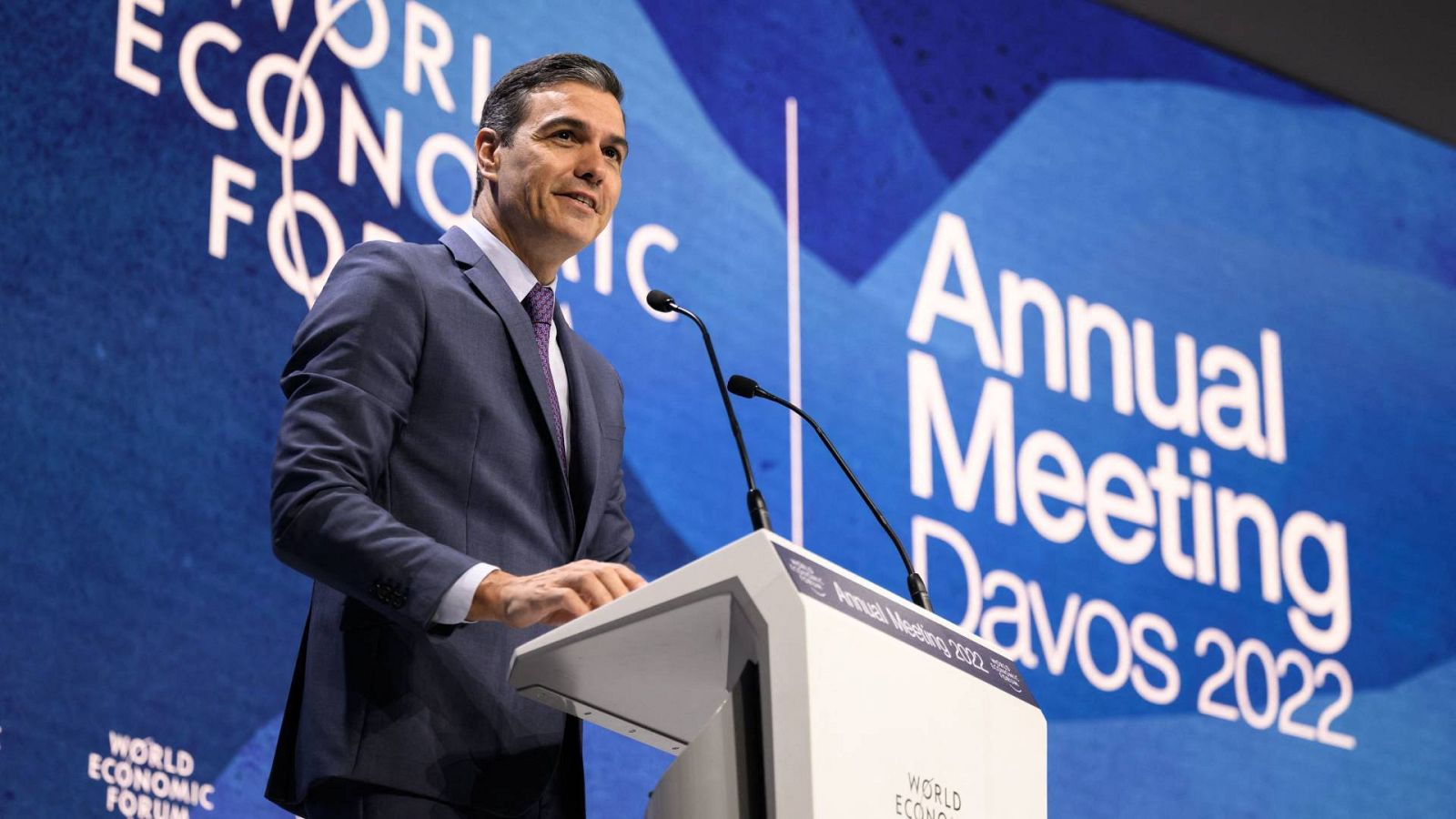 El presidente del Gobierno, Pedro Sánchez, durante su comparecencia en el Foro Económico Mundial