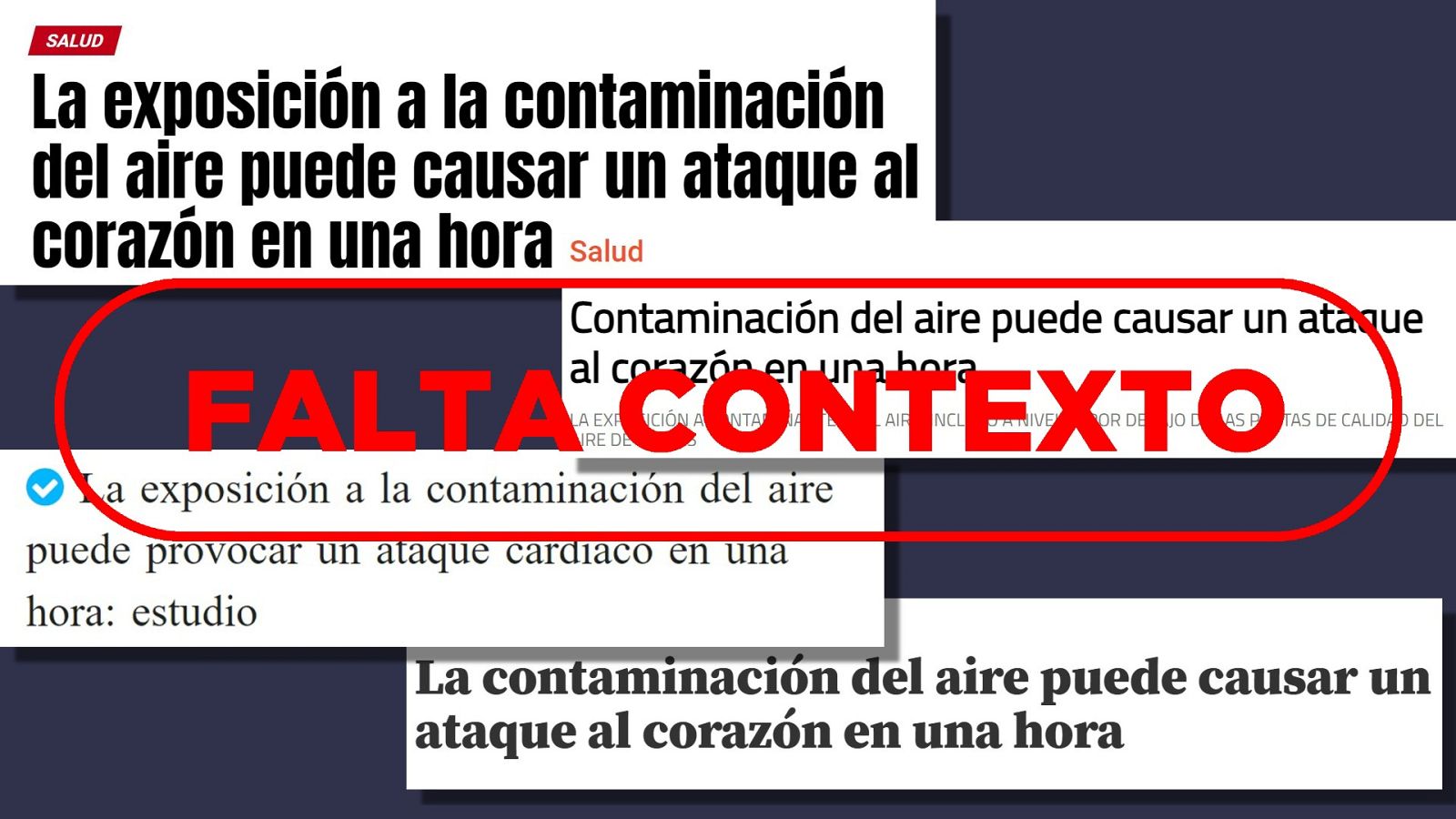 Mensajes que alertan sobre la posibilidad de sufrir un infarto por respirar aire contaminado durante una hora