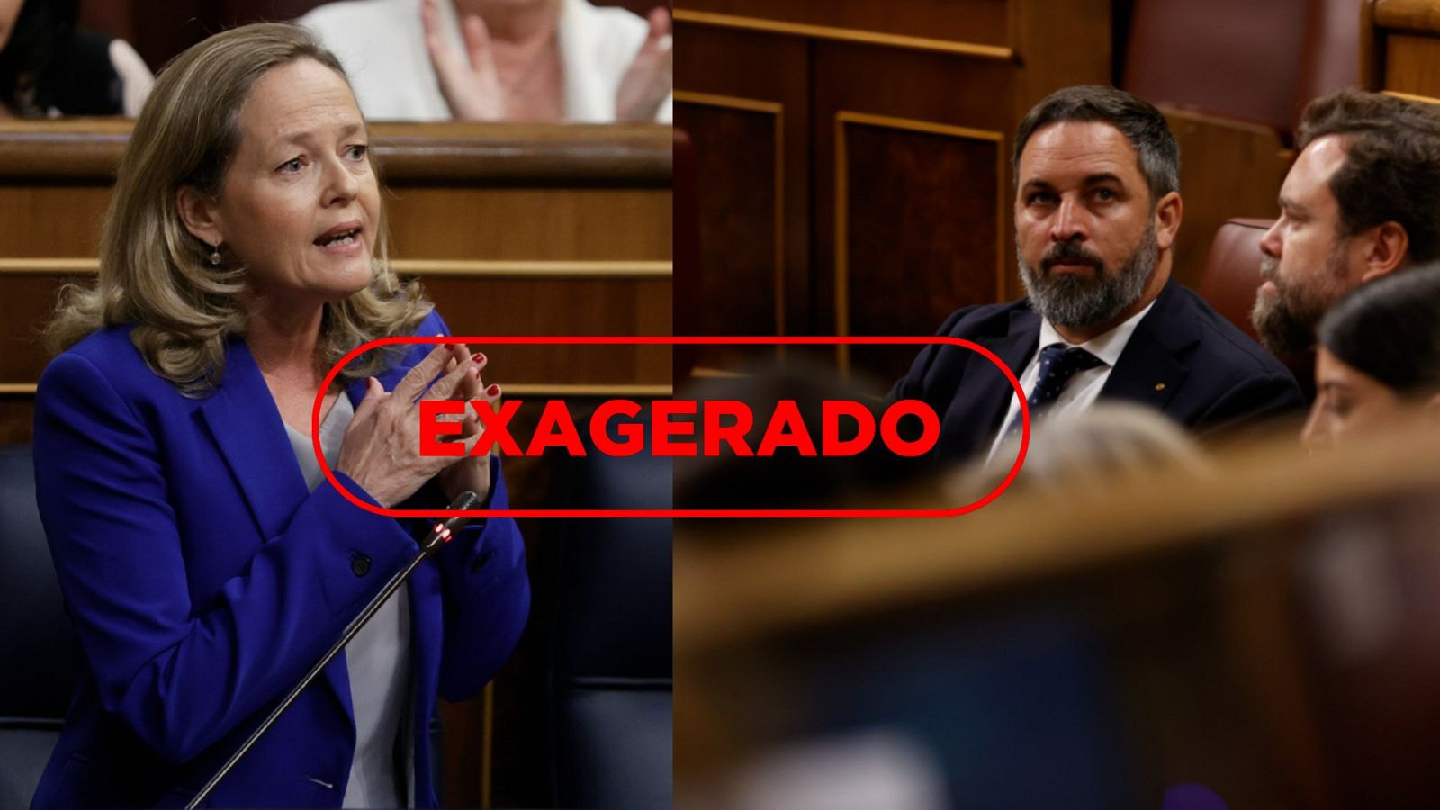 La vicepresidenta Nadia Calviño y los diputados de Vox Santiago Abascal, Iván Espinosa de los Monteros y Macarena Olona