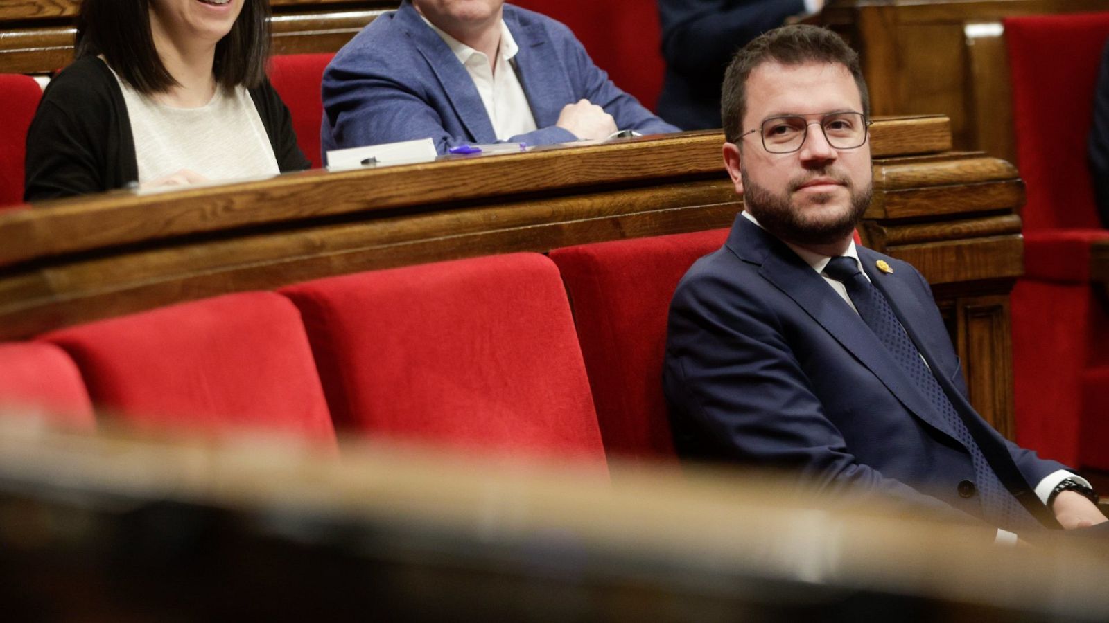 El presidente de la Generalitat, Pere Aragonès, en una sesión plenaria,del Parlamento catalán