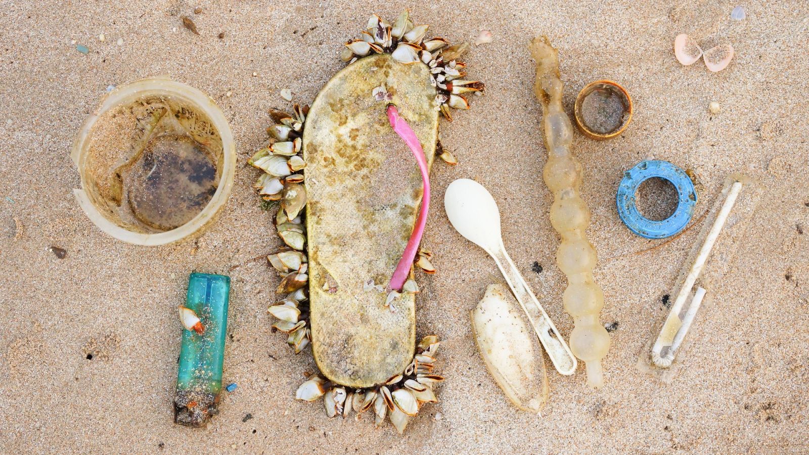 Basura en la orilla de una playa