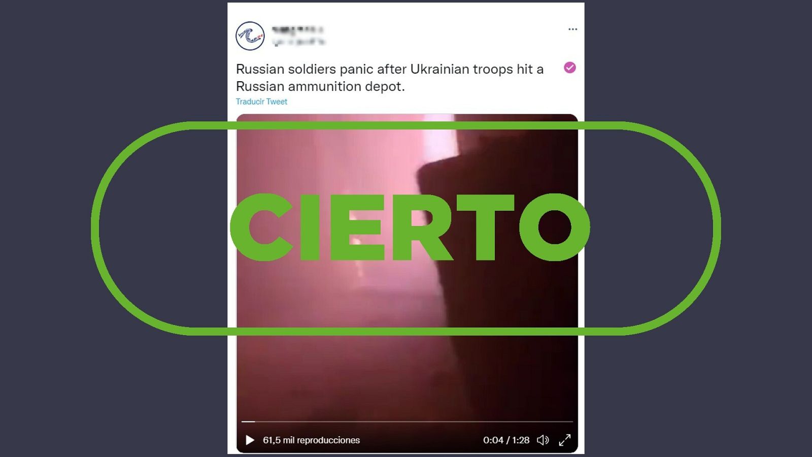 Mensaje que habla de un ataque a un depósito de municiones en Krasny Luch