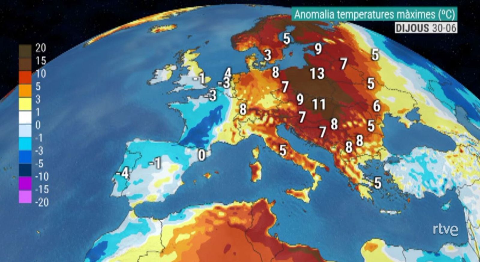 Anomalia de temperatures per Europa, aquesta setmana