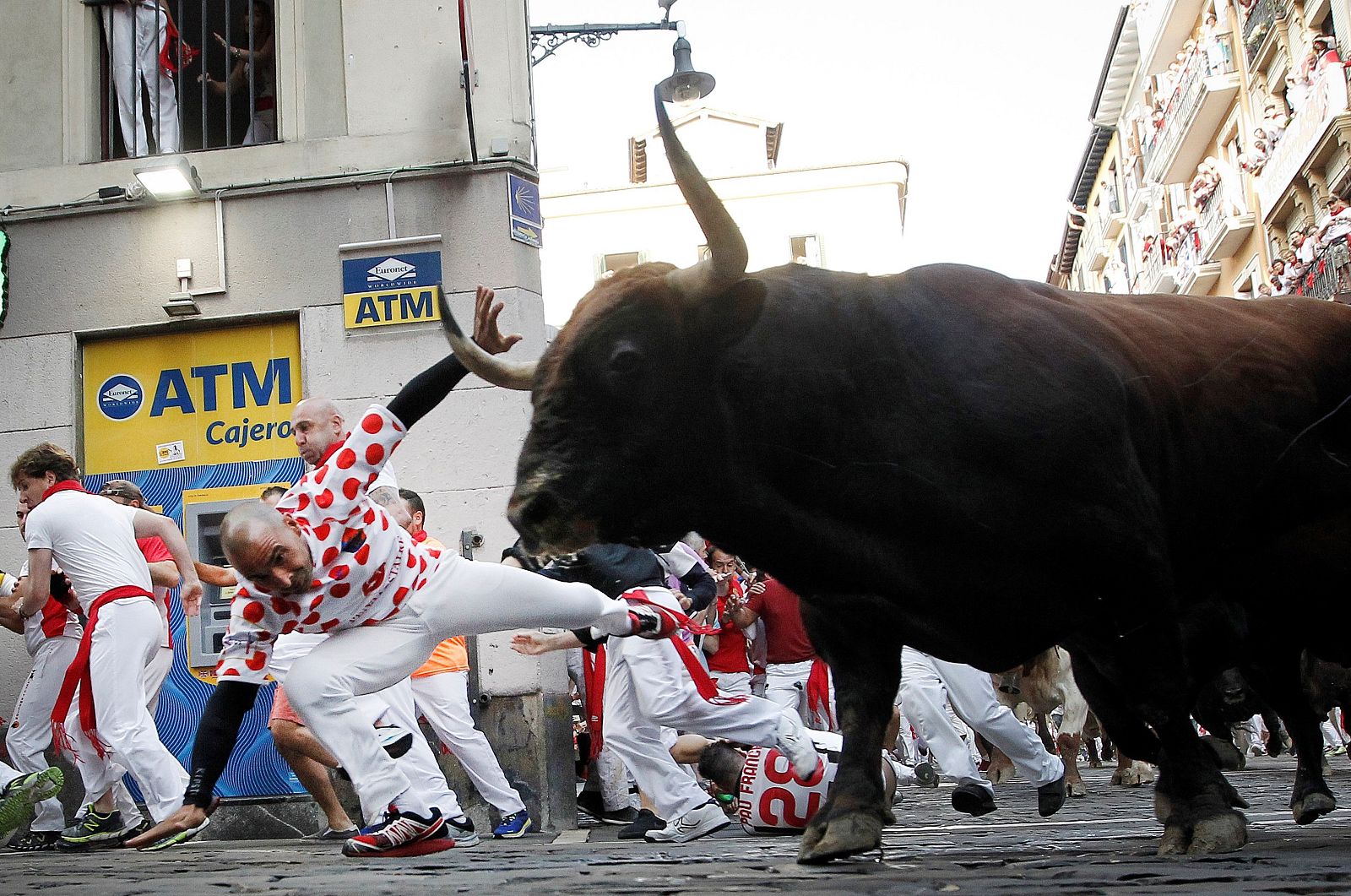 Séptimo encierro de los Sanfermines 2019, con toros de La Palmosilla, de Tarifa (Cádiz)