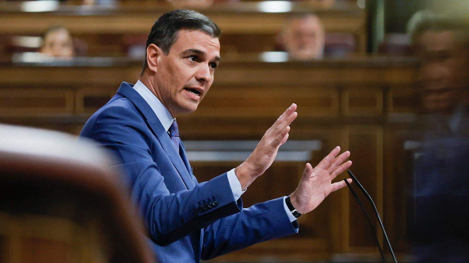 El presidente del Gobierno, Pedro Sánchez, en una comparecencia ante el pleno del Congreso