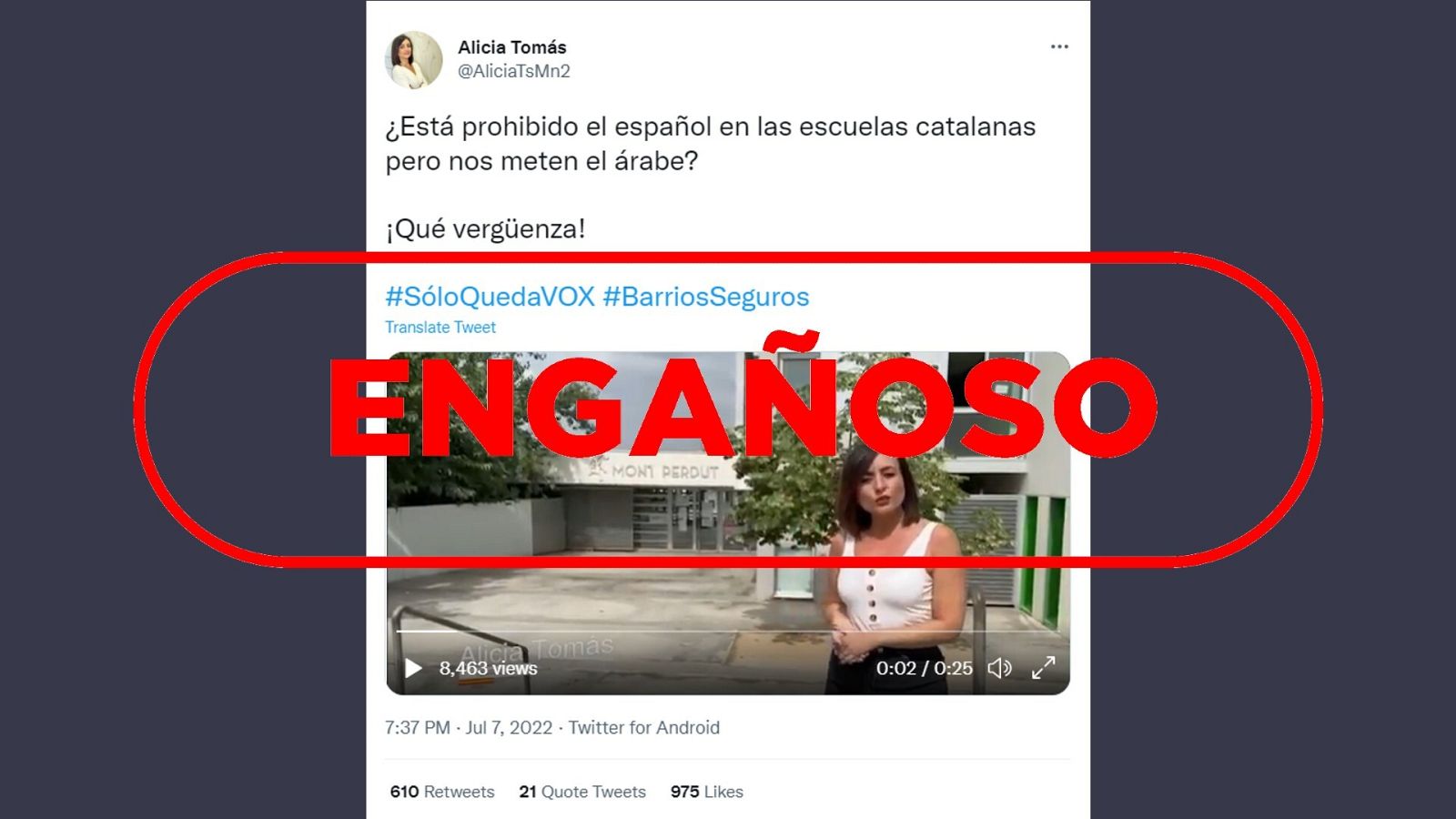 Mensaje en Twitter de la coordinadora de VOX en Terrassa