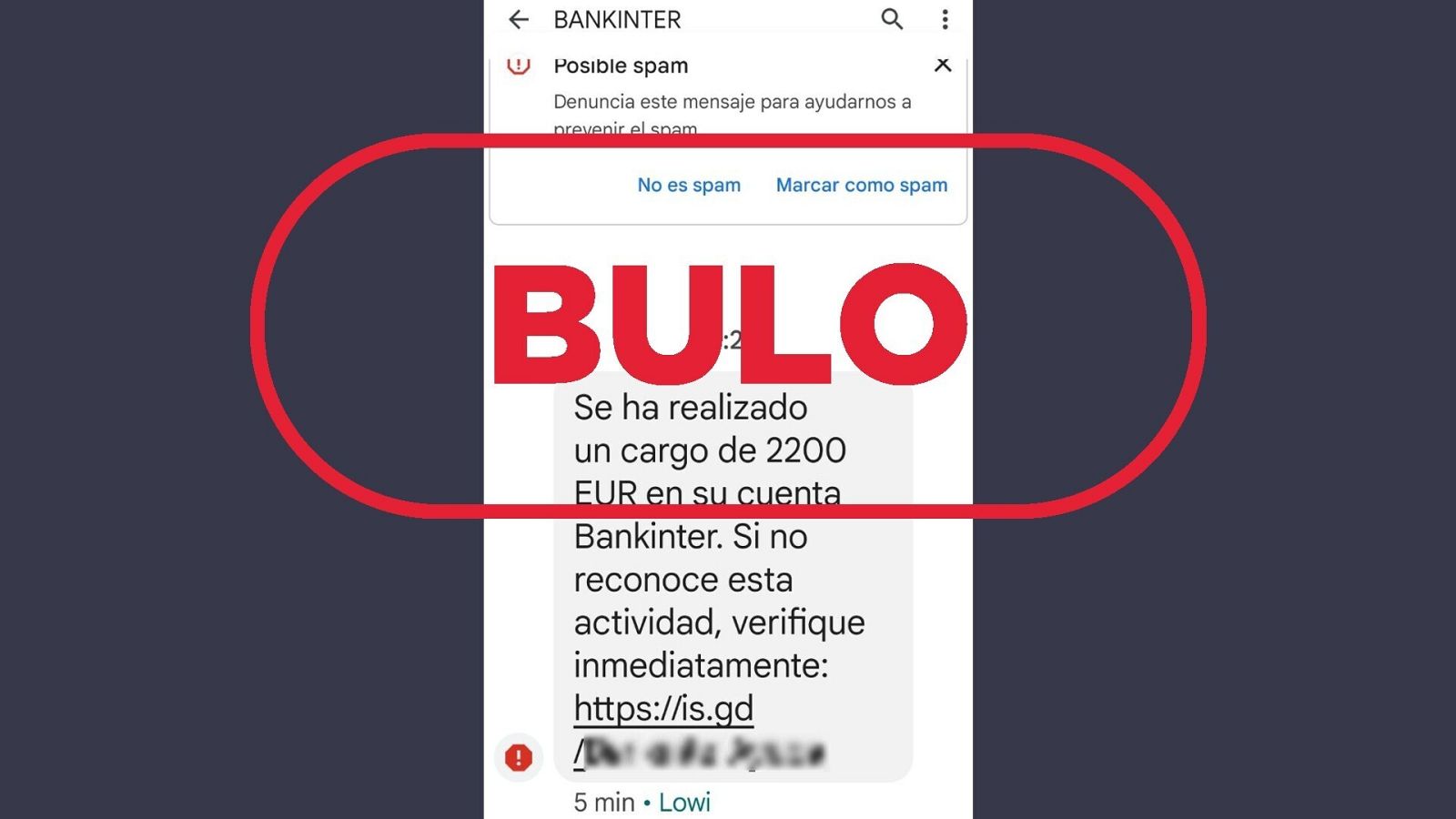 Mensaje fraudulento que suplanta la identidad de Bankinter