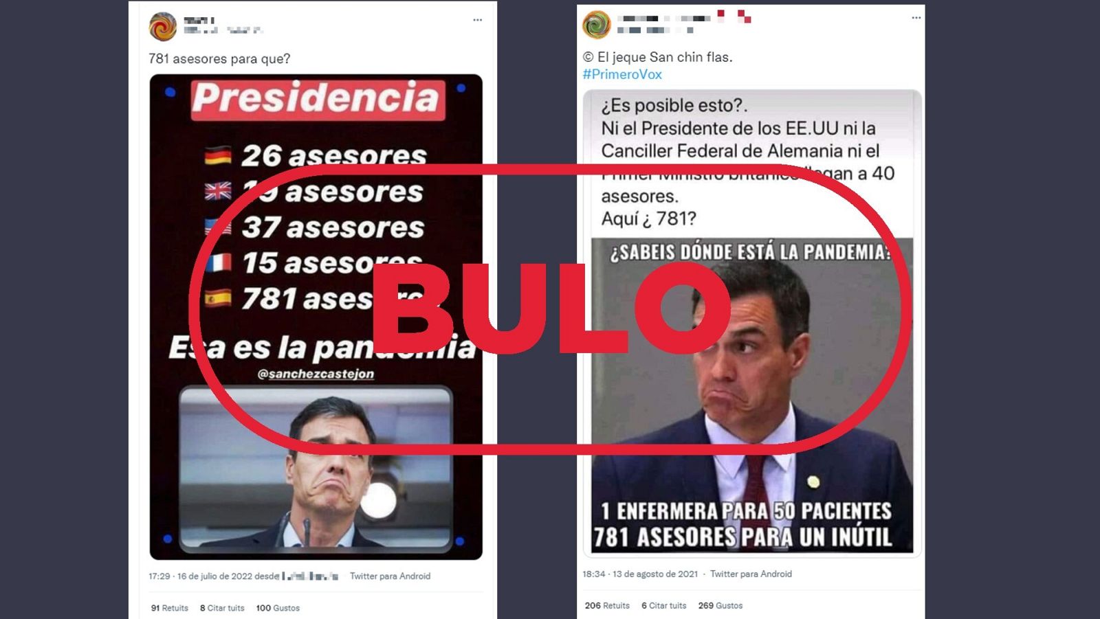 Bulo sobre los 781 asesores de Sánchez y la comparativa internacional