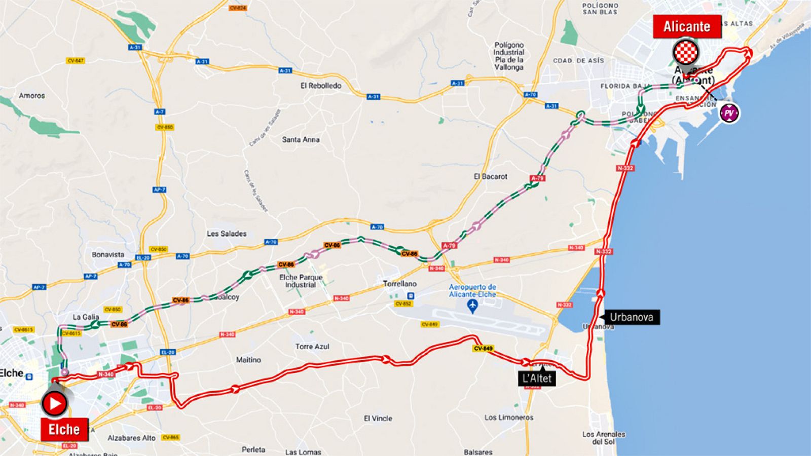 Imagen del trazado urbano que recorrerá la etapa 10 de la Vuelta 2022, una contrarreloj individual.