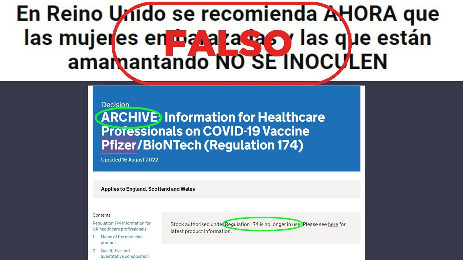 Titular que difunde la información falsa sobre la vacuna en embarazadas en Reino Unido y captura que demuestra que la información es obsoleta