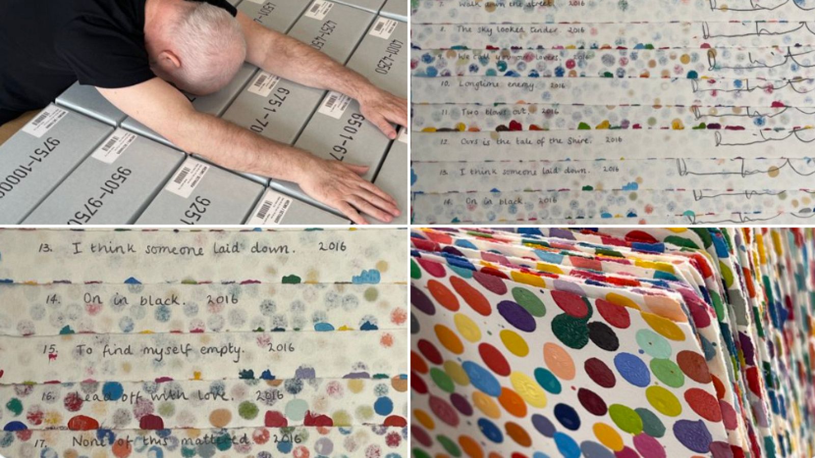 Damien Hirst junto a algunas de obras de 'The currency' que quemará.